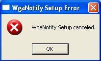 Screenshot of WGA Installation Error