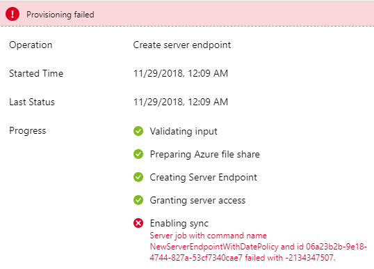 Azure File Sync Provisioning Failed