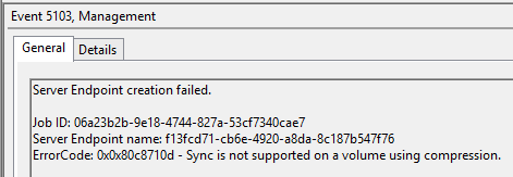 Event 5103 - Sync is not supported on a volume using compression