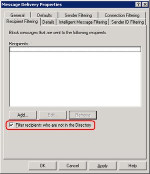 Screenshot of Message Delivery Properties in Exchange 2003